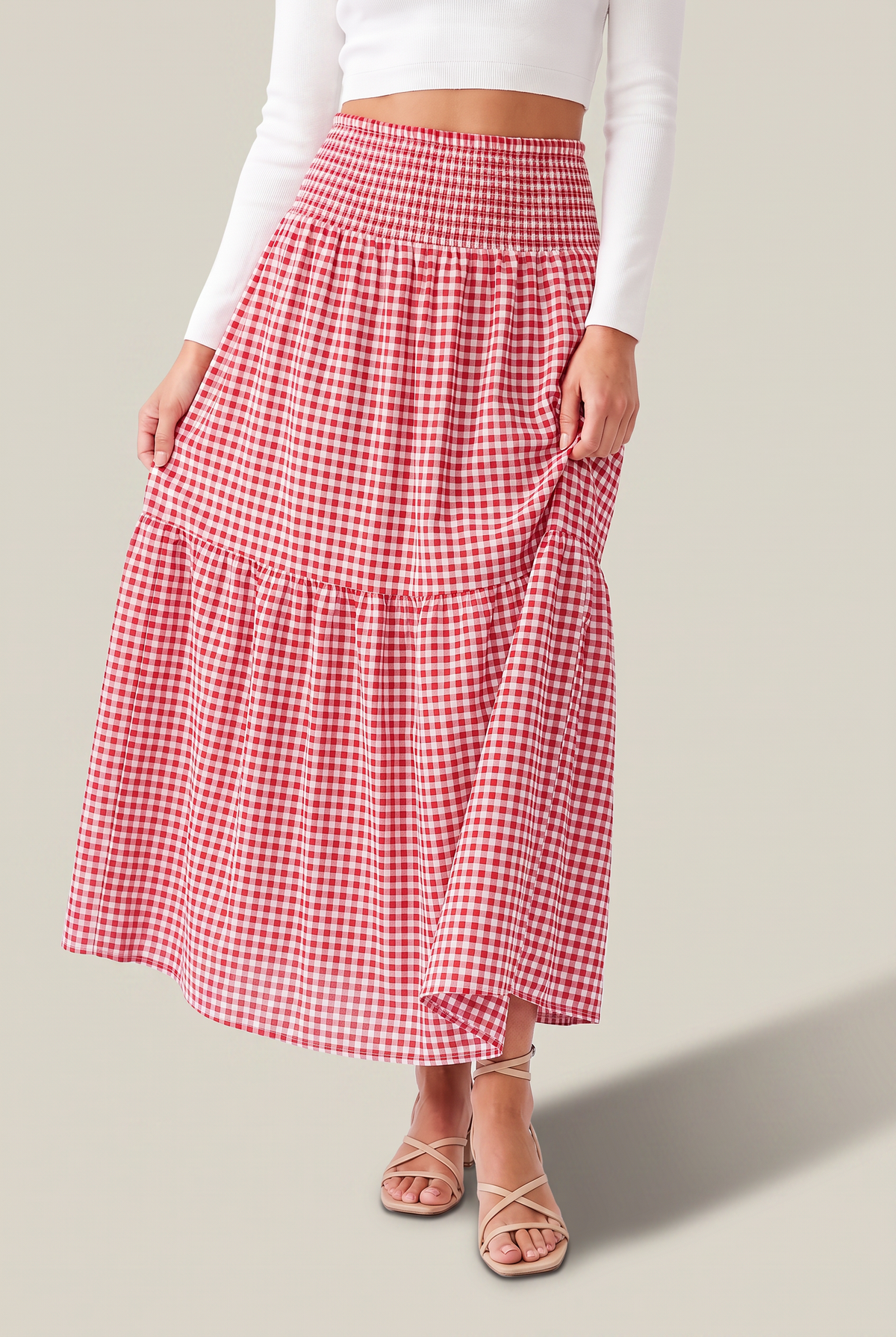 Women’s Checked Tiered A-Line Maxi Skirt