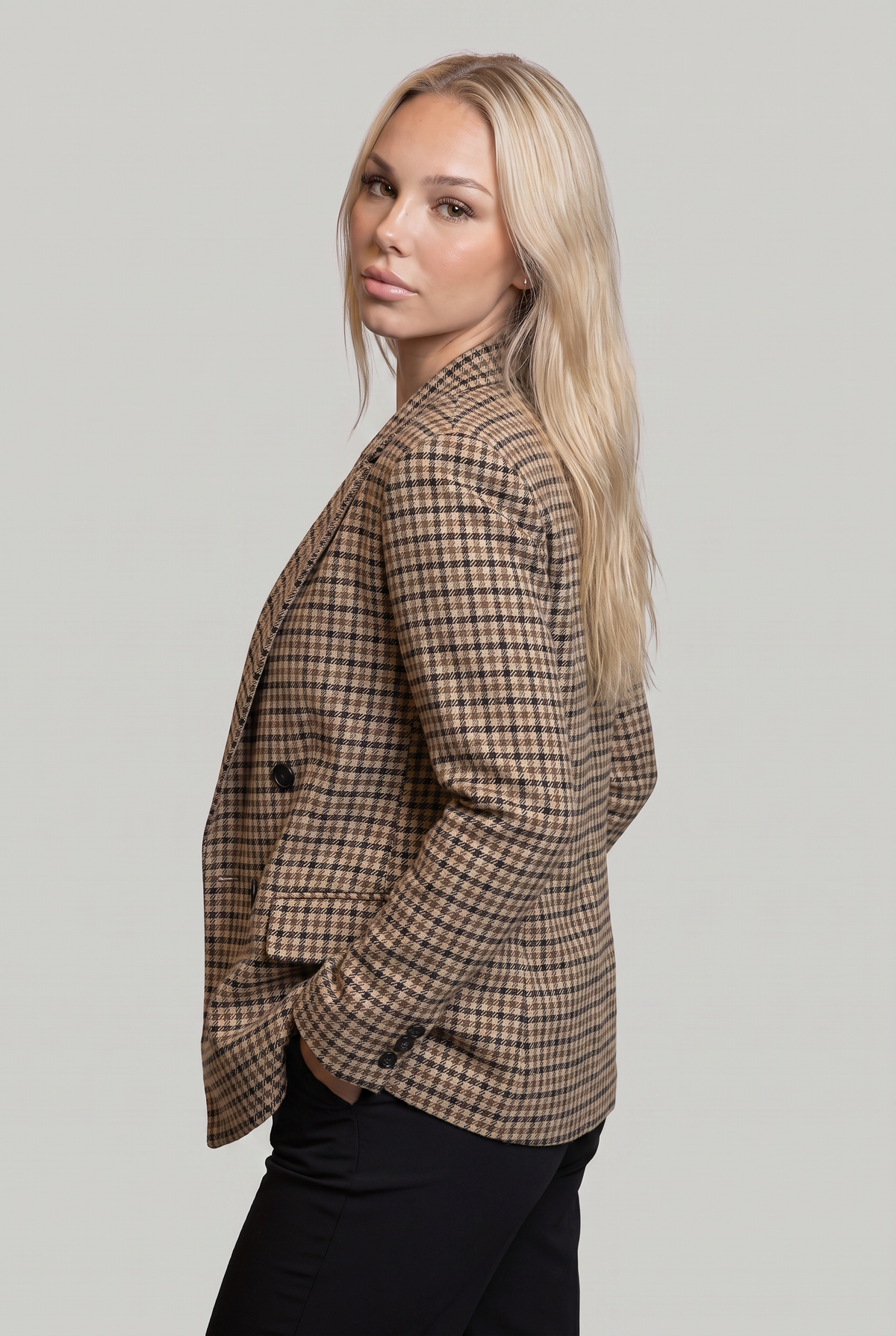 Women's Houndstooth Blazer - Oversized Check Double Breasted