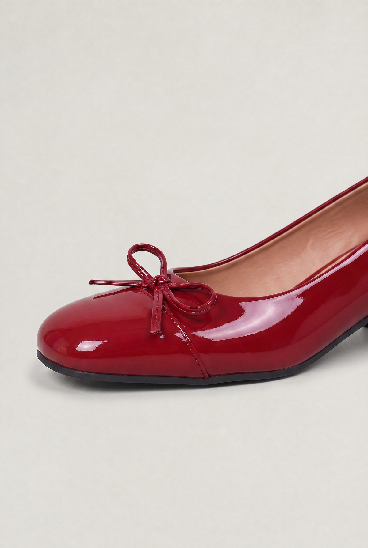 Women’s Patent Bow Block Heel Ballet Pumps