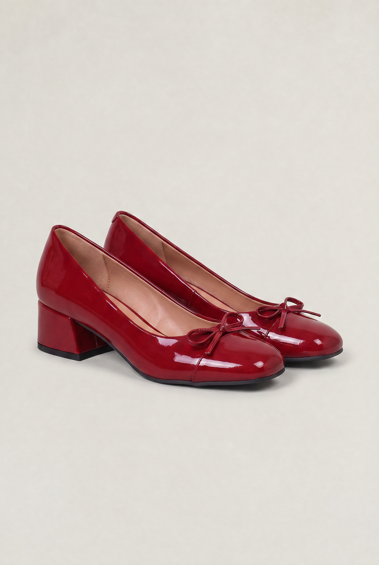 Women’s Patent Bow Block Heel Ballet Pumps