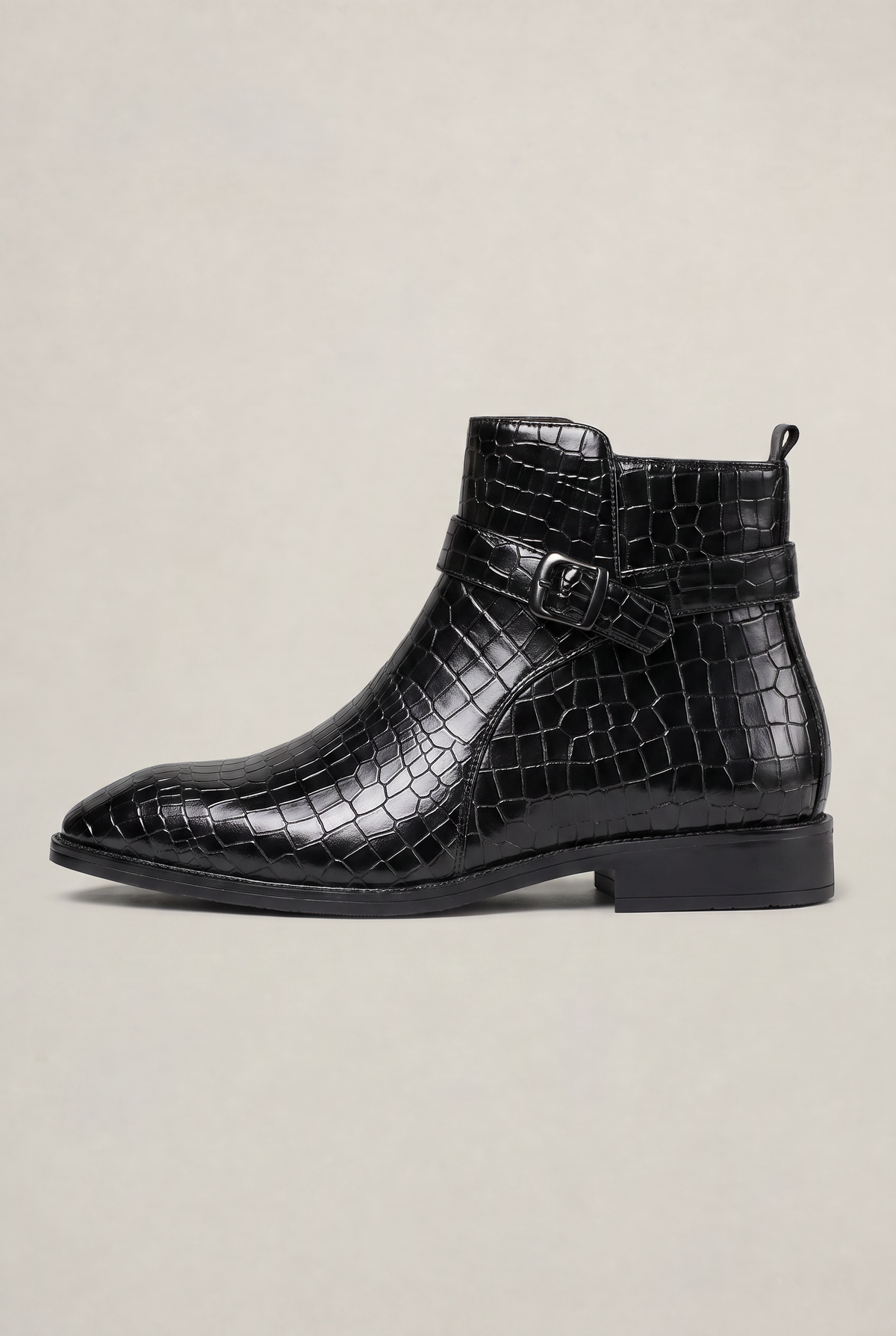 Men’s Croc Effect Buckle Ankle Boots
