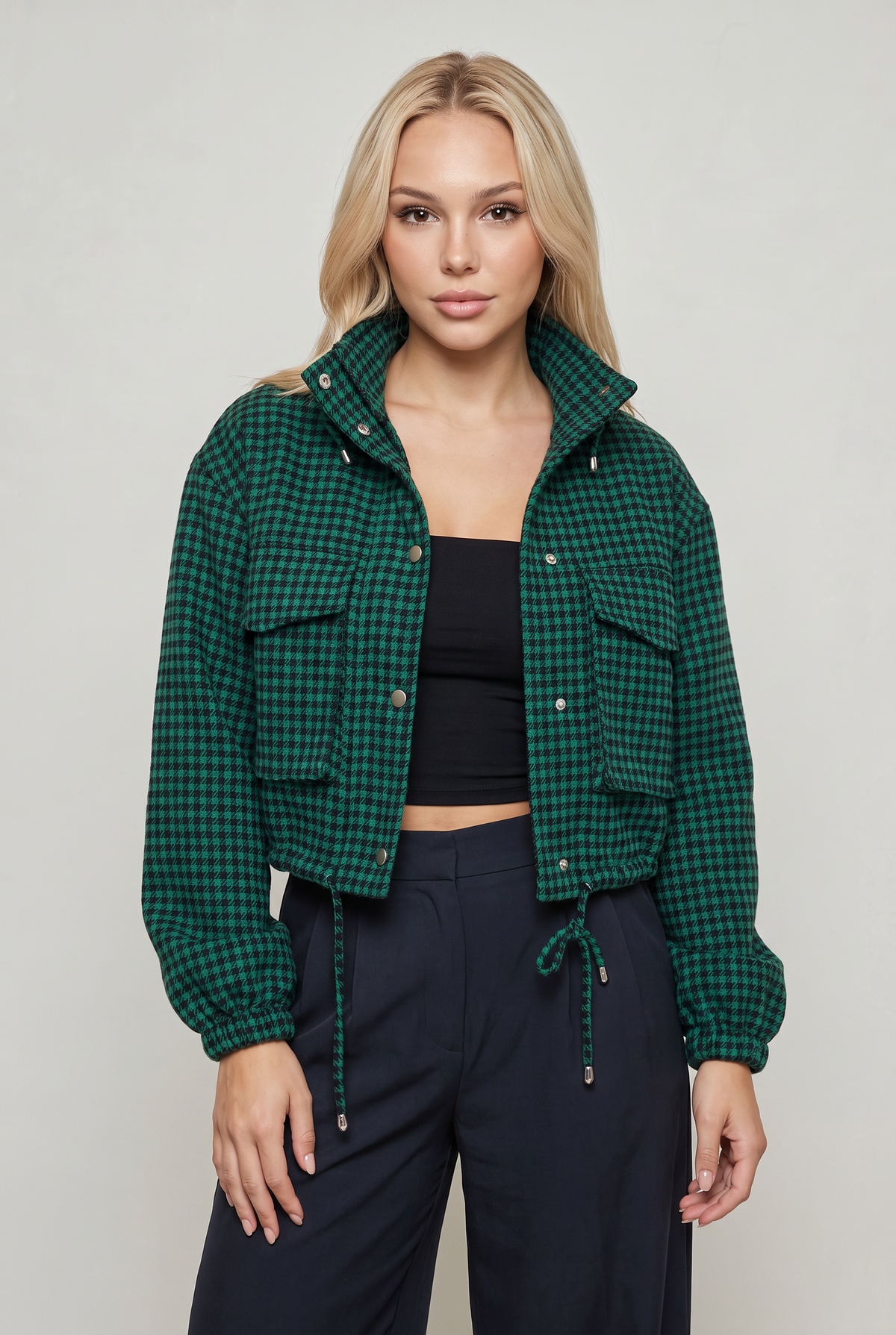 Women’s Houndstooth Cropped Utility Jacket