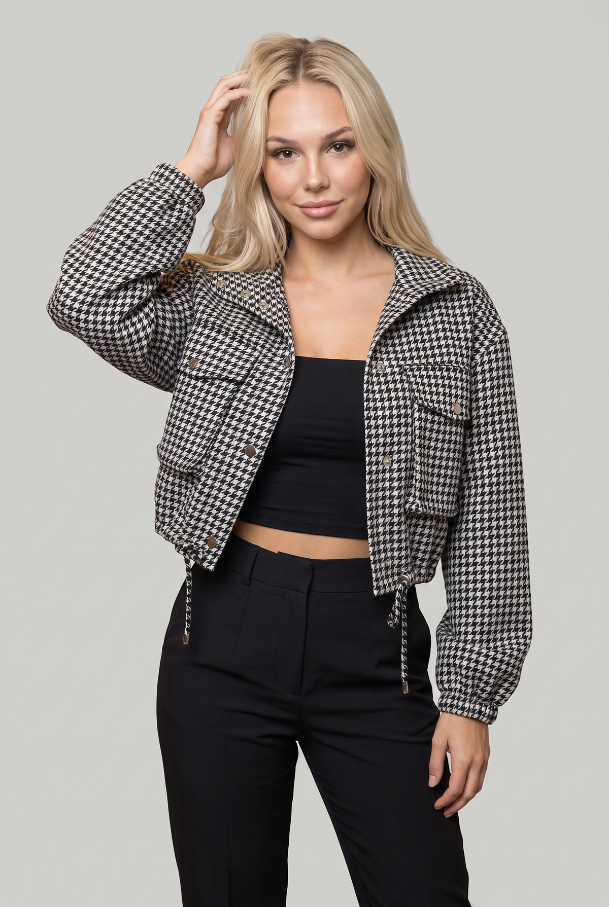 Women’s Houndstooth Cropped Utility Jacket