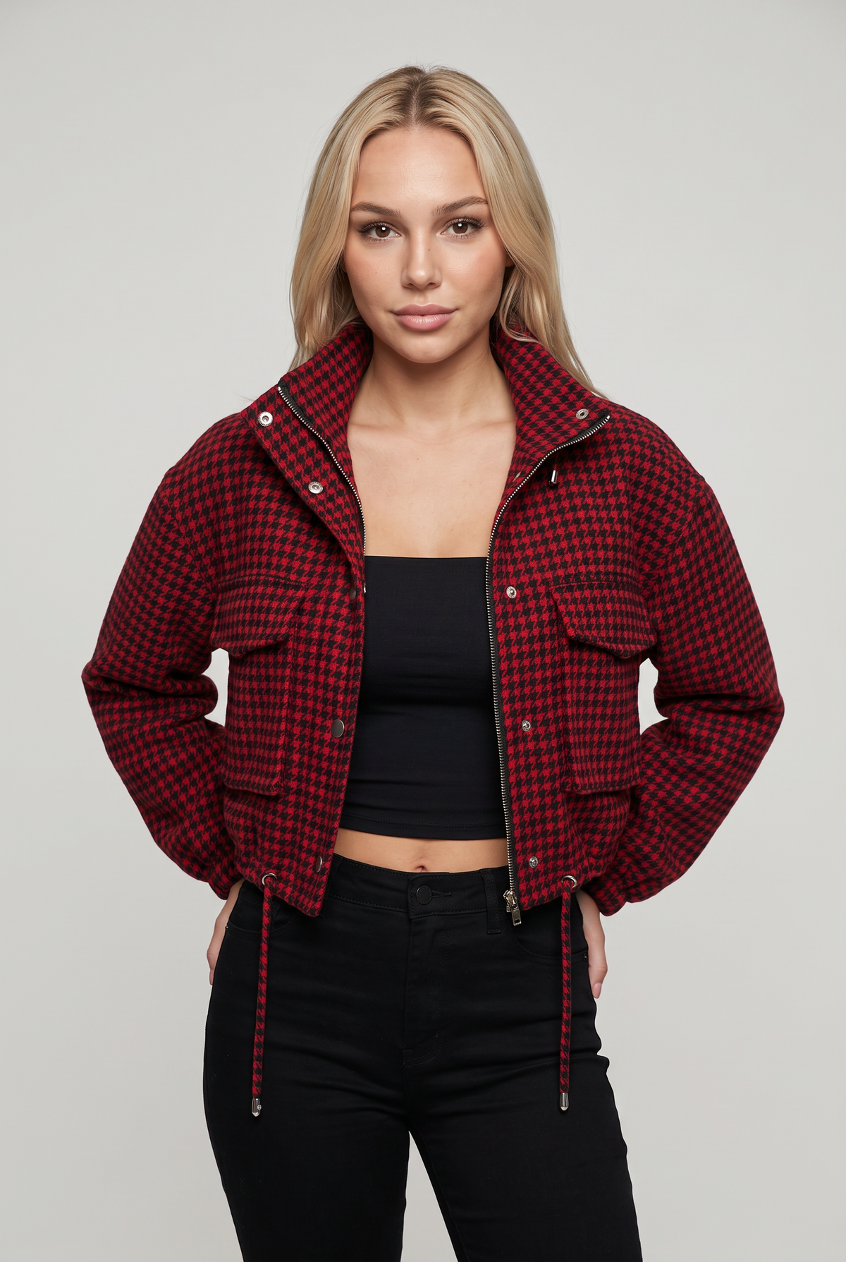 Women’s Houndstooth Cropped Utility Jacket