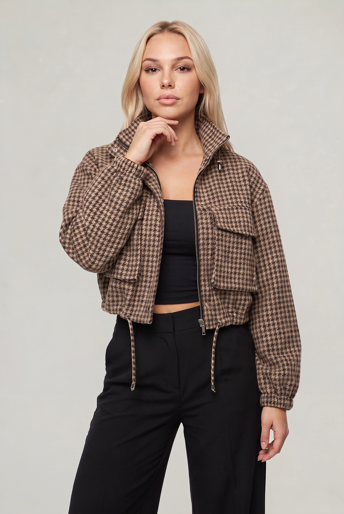 Women’s Houndstooth Cropped Utility Jacket