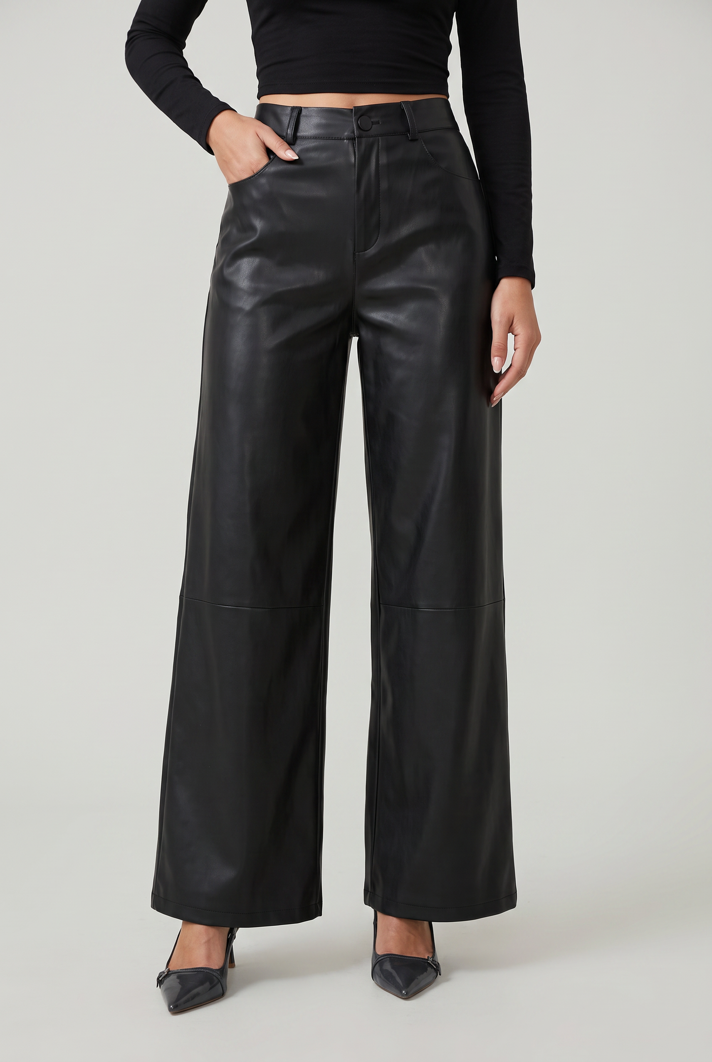 Women’s High-Waist Faux Leather Wide-Leg Trousers