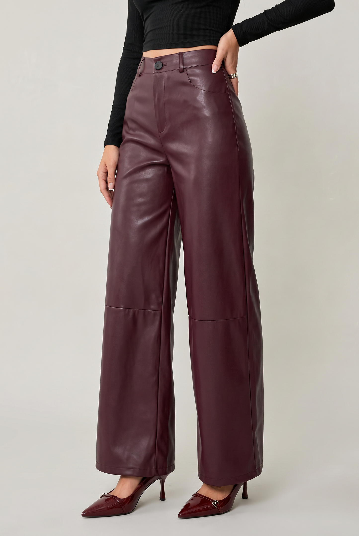 Women’s High-Waist Faux Leather Wide-Leg Trousers
