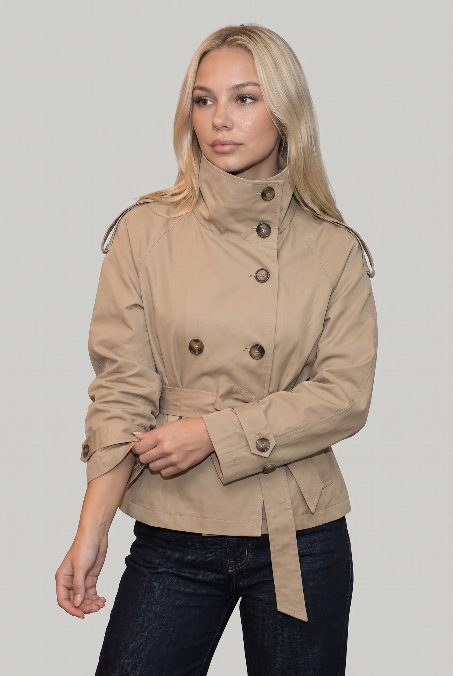 Women’s Funnel Neck Cropped Trench Coat