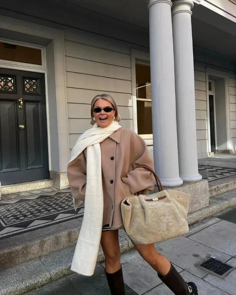 Women's Oversized Button-Front Coat with Collar