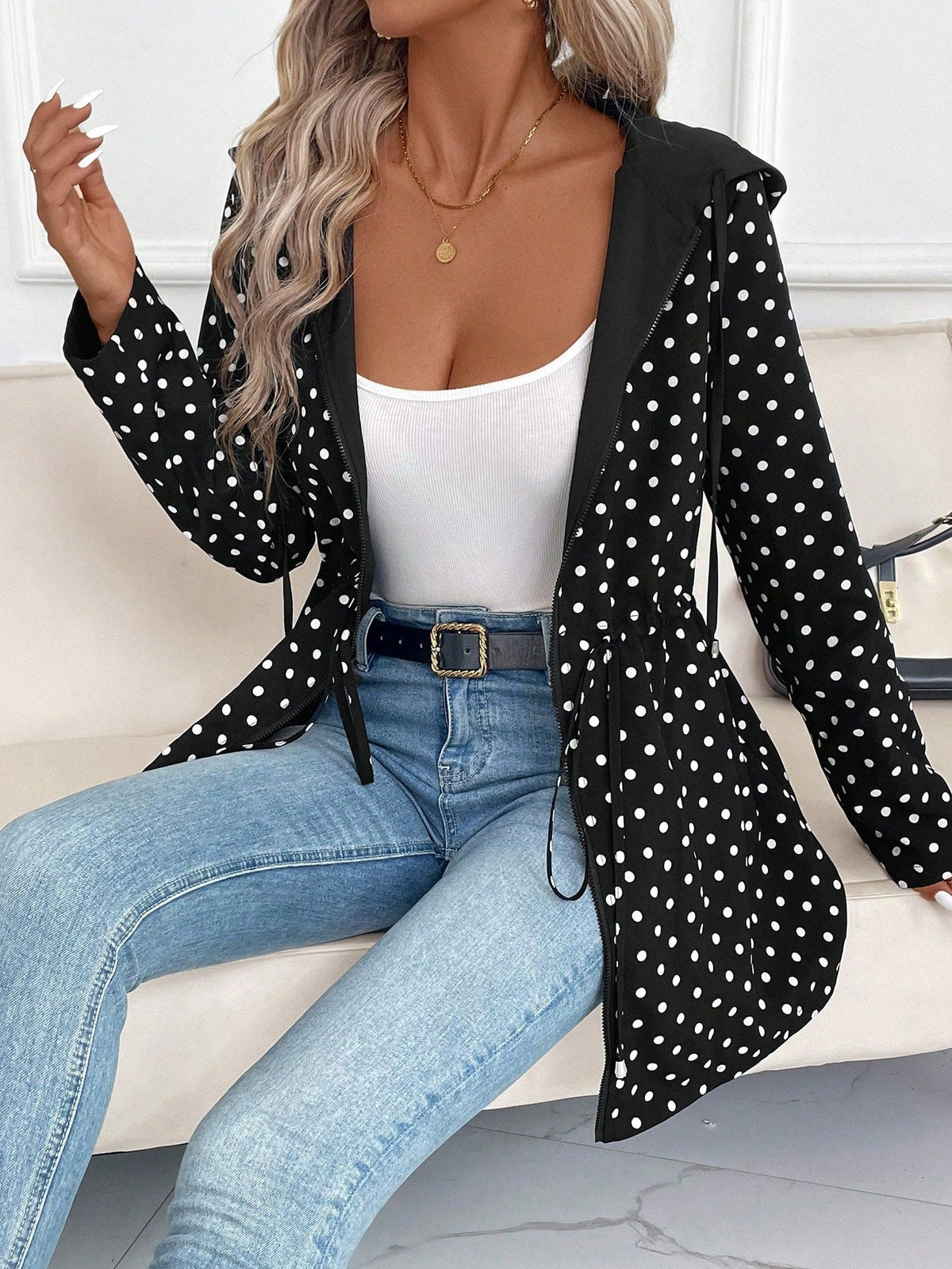 Bold Hooded Jacket with Contrast Hood and Drawstring Waist