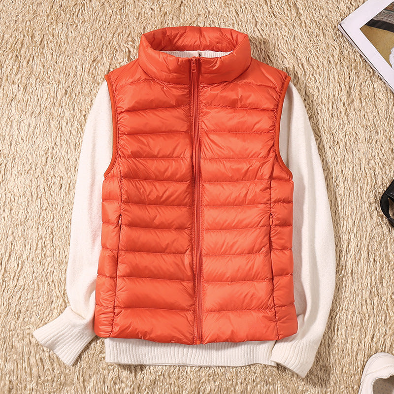 Lightweight Quilted Gilet with Stand Collar and Zip Front