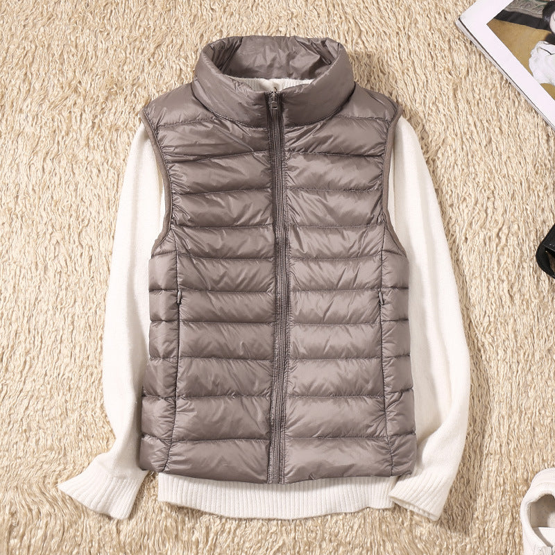 Lightweight Quilted Gilet with Stand Collar and Zip Front
