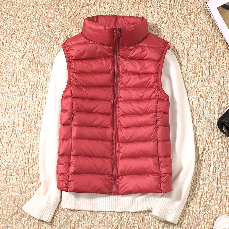 Lightweight Quilted Gilet with Stand Collar and Zip Front