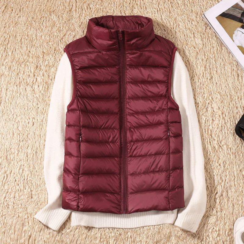 Lightweight Quilted Gilet with Stand Collar and Zip Front
