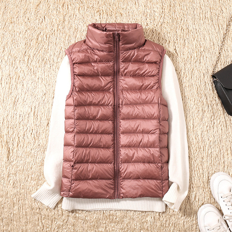 Lightweight Quilted Gilet with Stand Collar and Zip Front