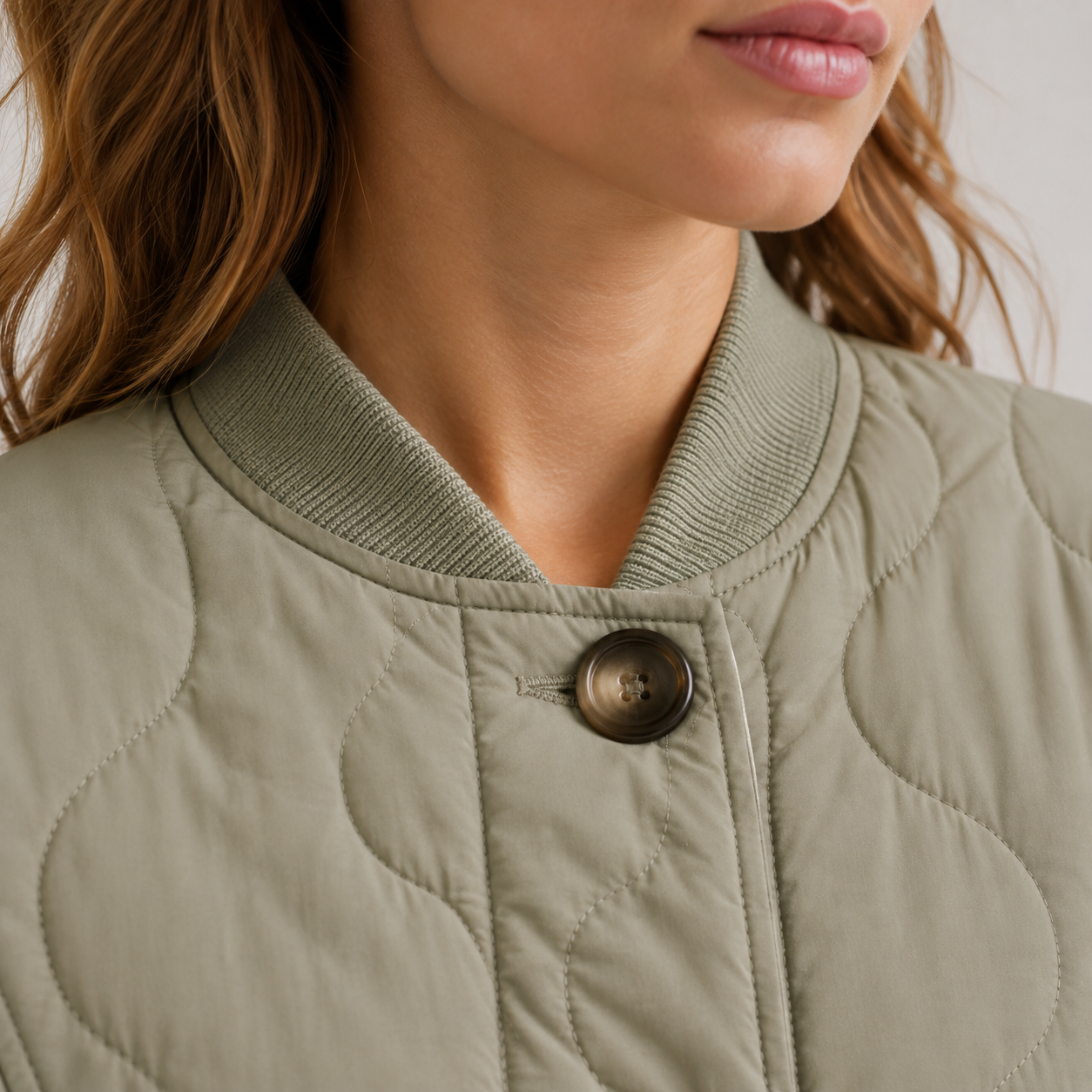 Lightweight Quilted Jacket with Ribbed Collar and Flap Pockets