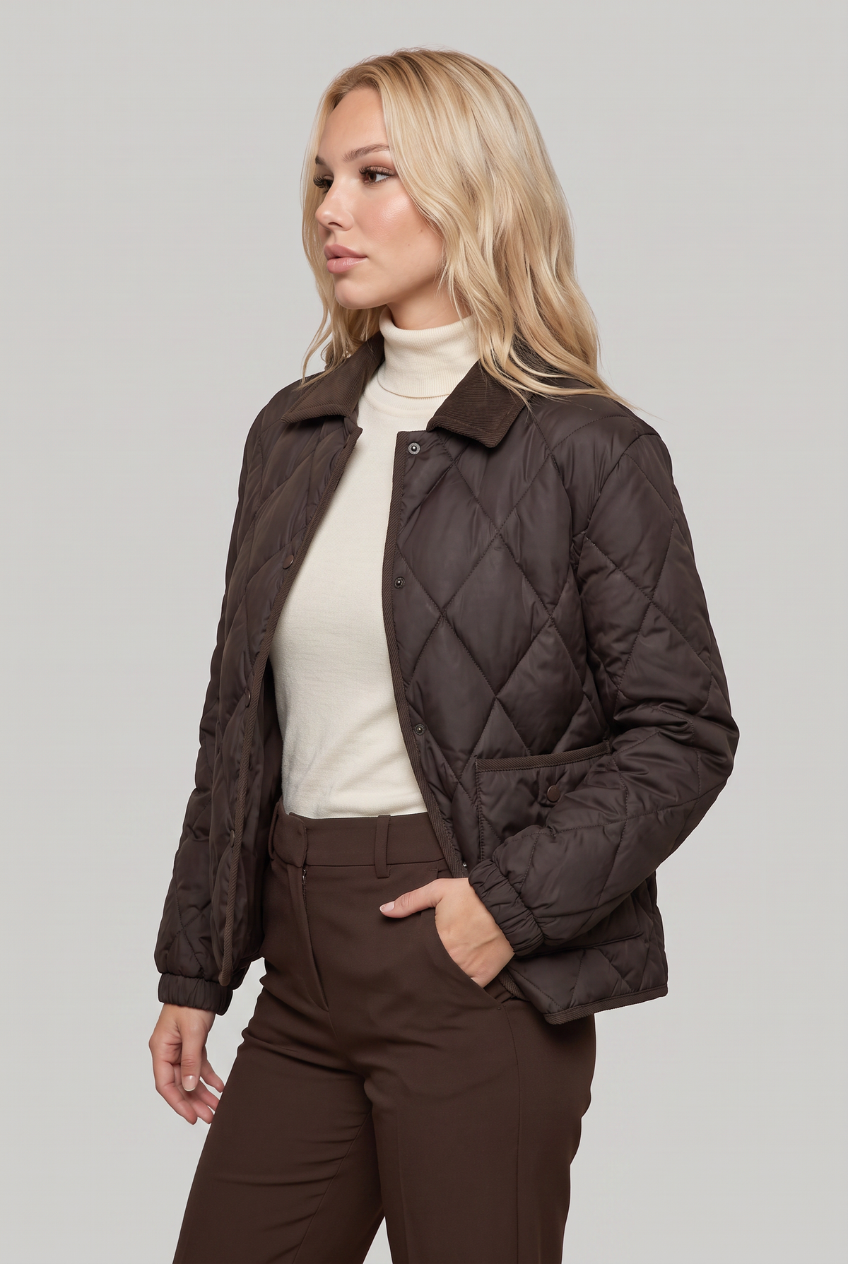 Women's Quilted Diamond Collar Jacket