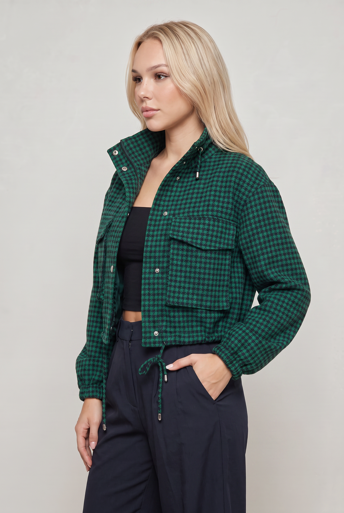 Women’s Houndstooth Cropped Utility Jacket