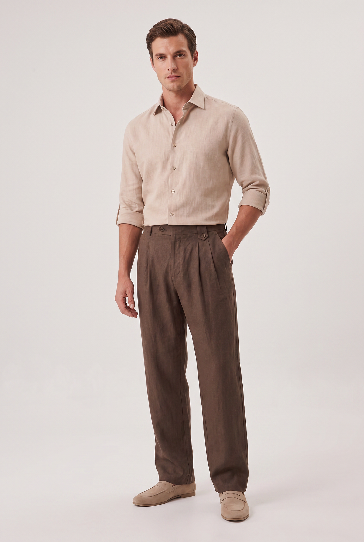 Men’s Relaxed Straight Wide-Leg Linen Trousers