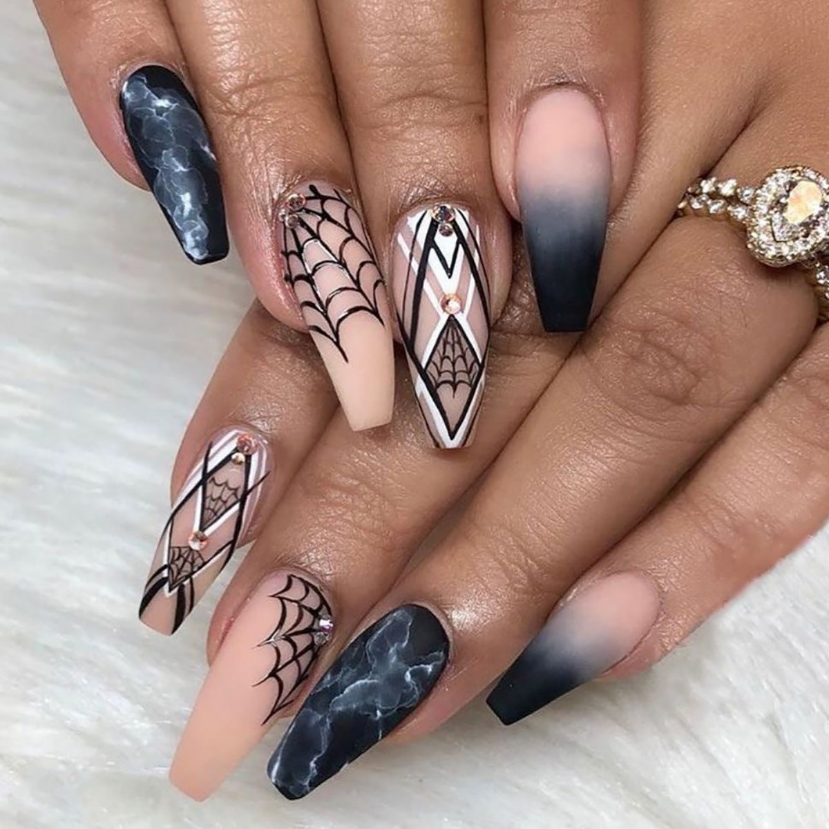 Artistic Halloween-Inspired Stiletto Nail Art Set Stornfield