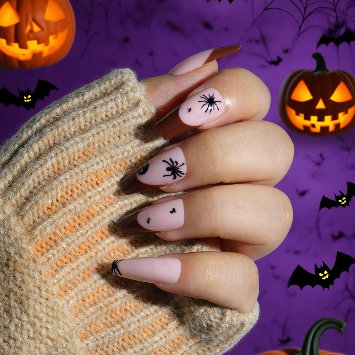 Artistic Halloween-Themed Stiletto Press-On Nails Stornfield