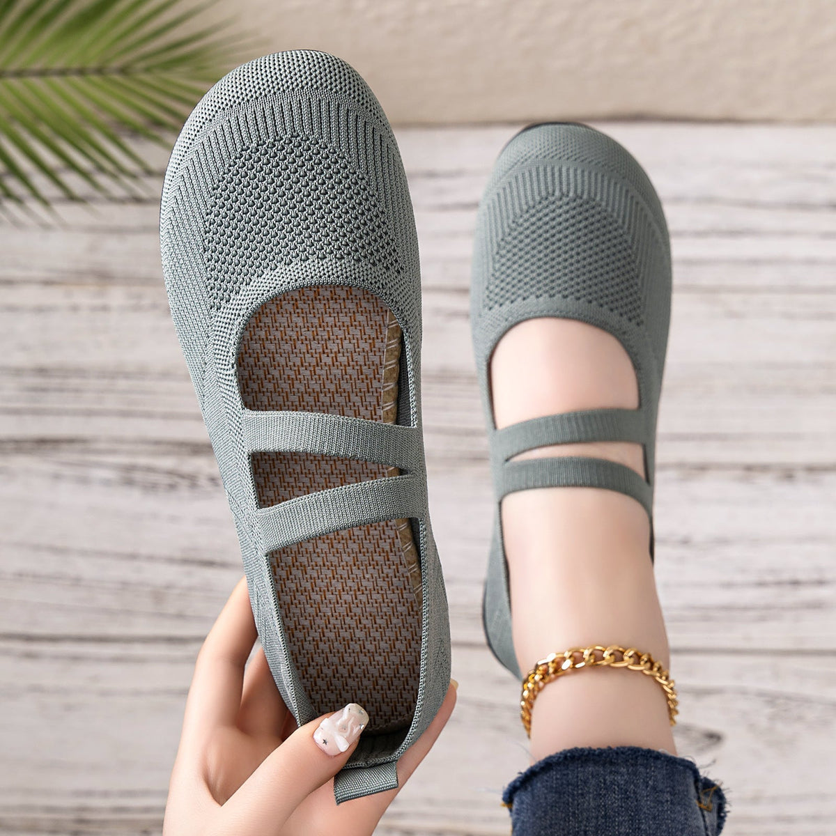 Women's Mary Jane Slippers with Breathable Knit Upper