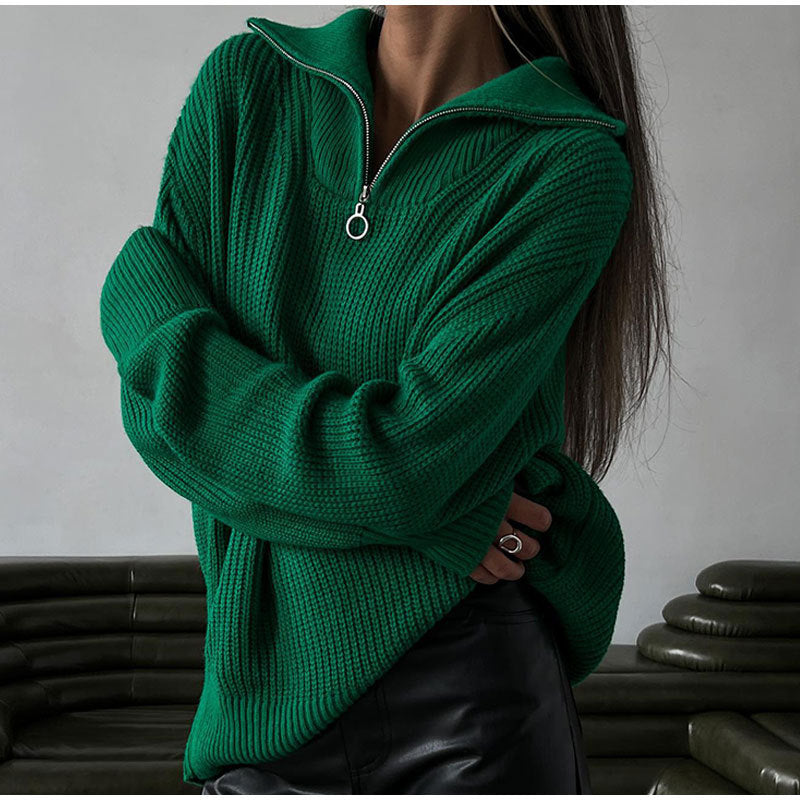 Women's Oversized Half-Zip Jumper with Stand Collar