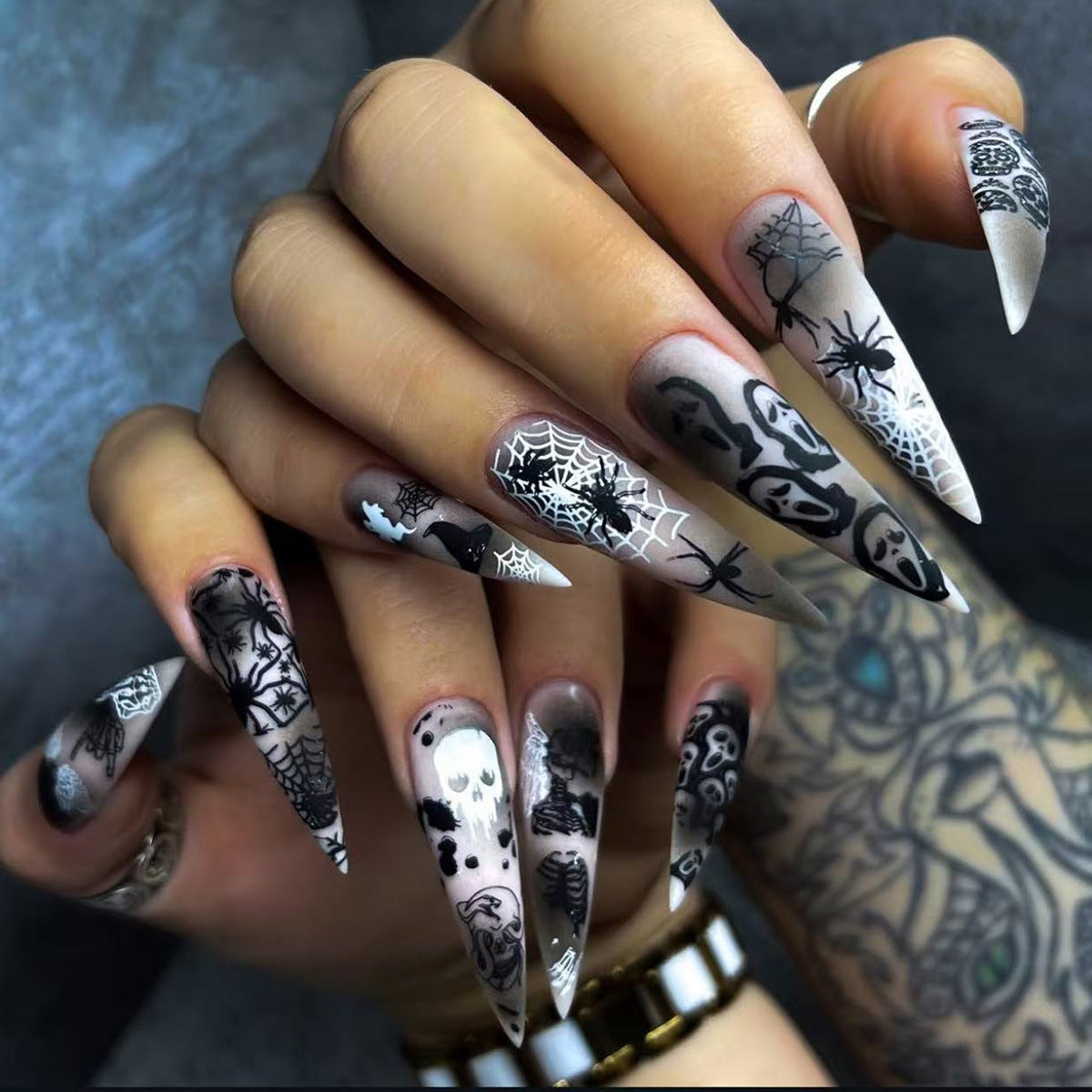 Artistic Halloween-Themed Stiletto Nail Art Stornfield