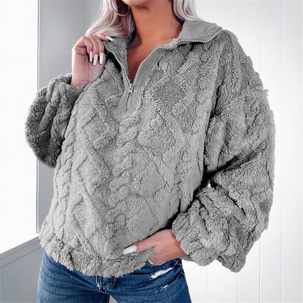 Women's Zip-Neck Fleece Pullover with Textured Finish