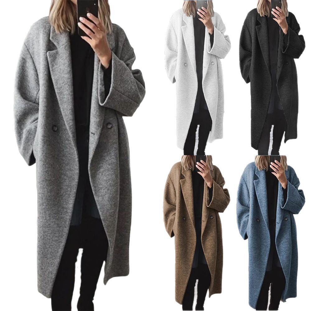 Women's Oversized Longline Coat Double-Breasted