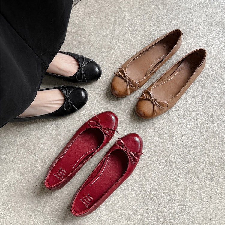 Women's Ballet Flats with Bow Detail Round Toe