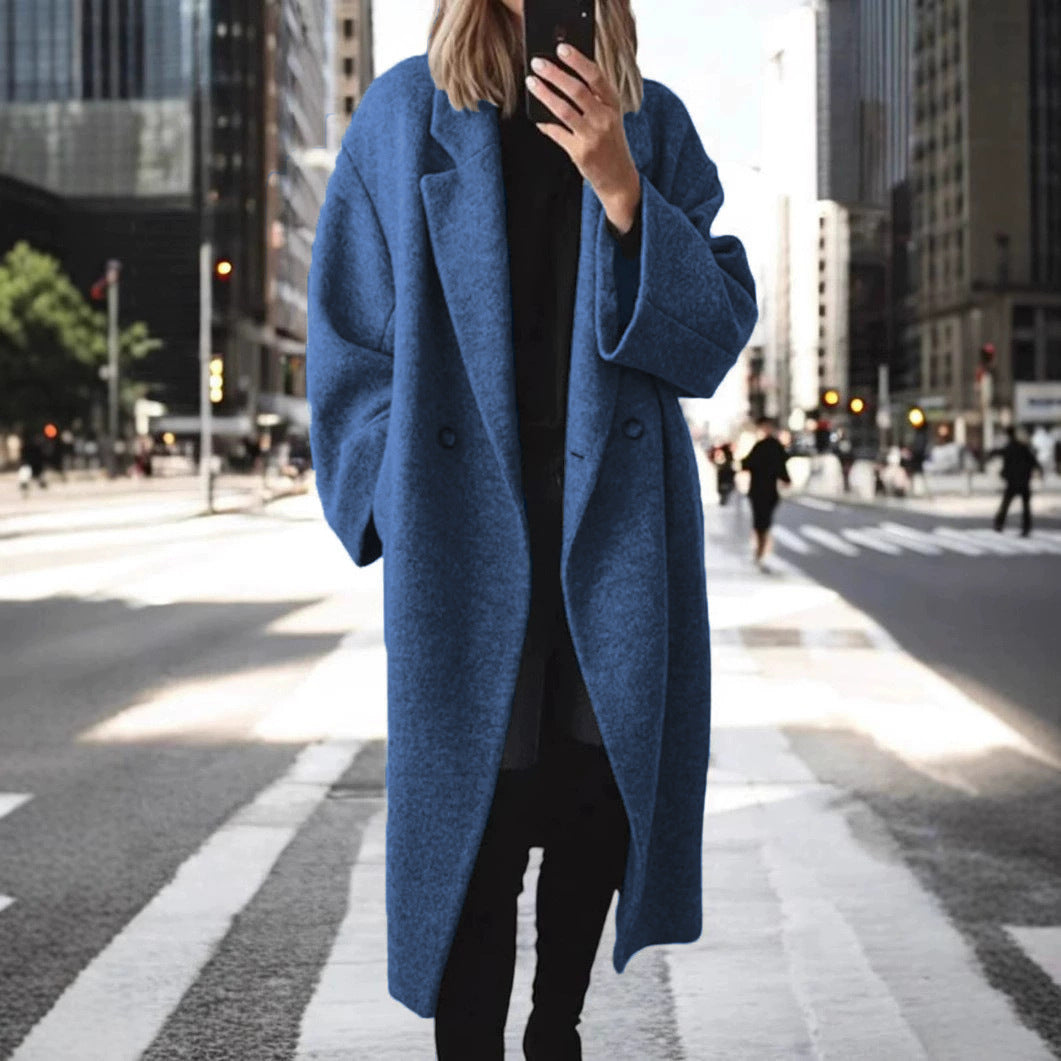 Women's Oversized Longline Coat Double-Breasted