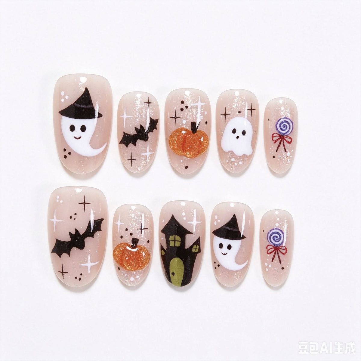 Halloween-Themed Artistic Press-On Nail Set Stornfield