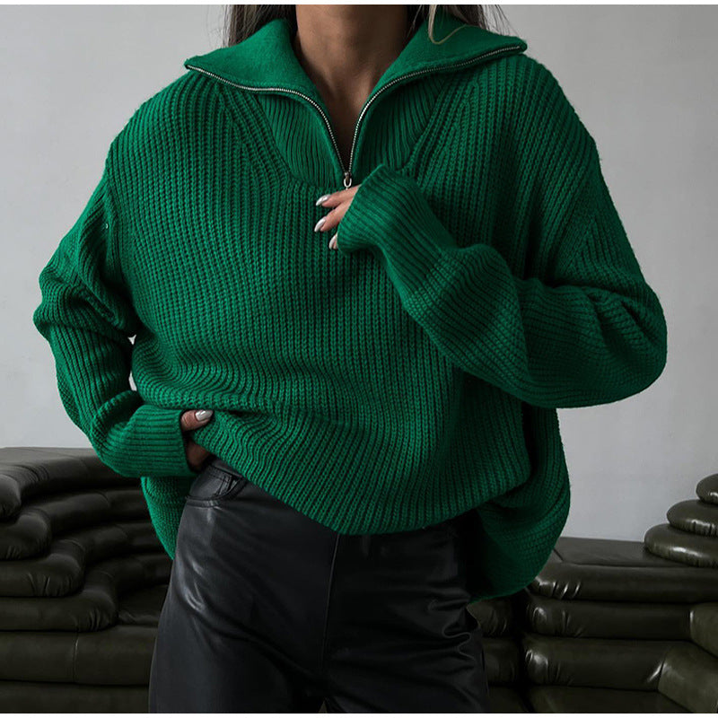Women's Oversized Half-Zip Jumper with Stand Collar