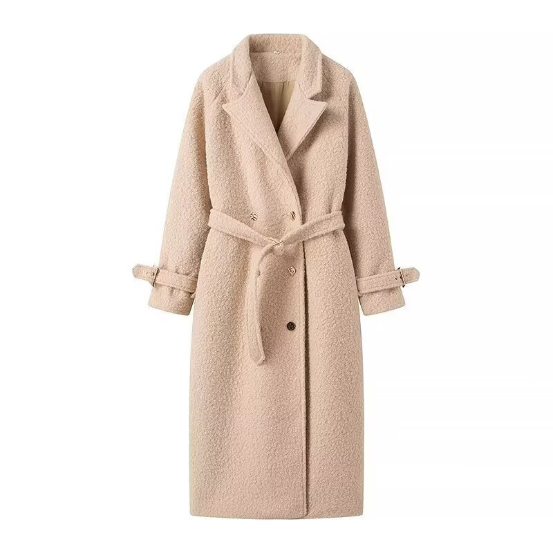 Women's Belted Teddy Coat with Notched Collar