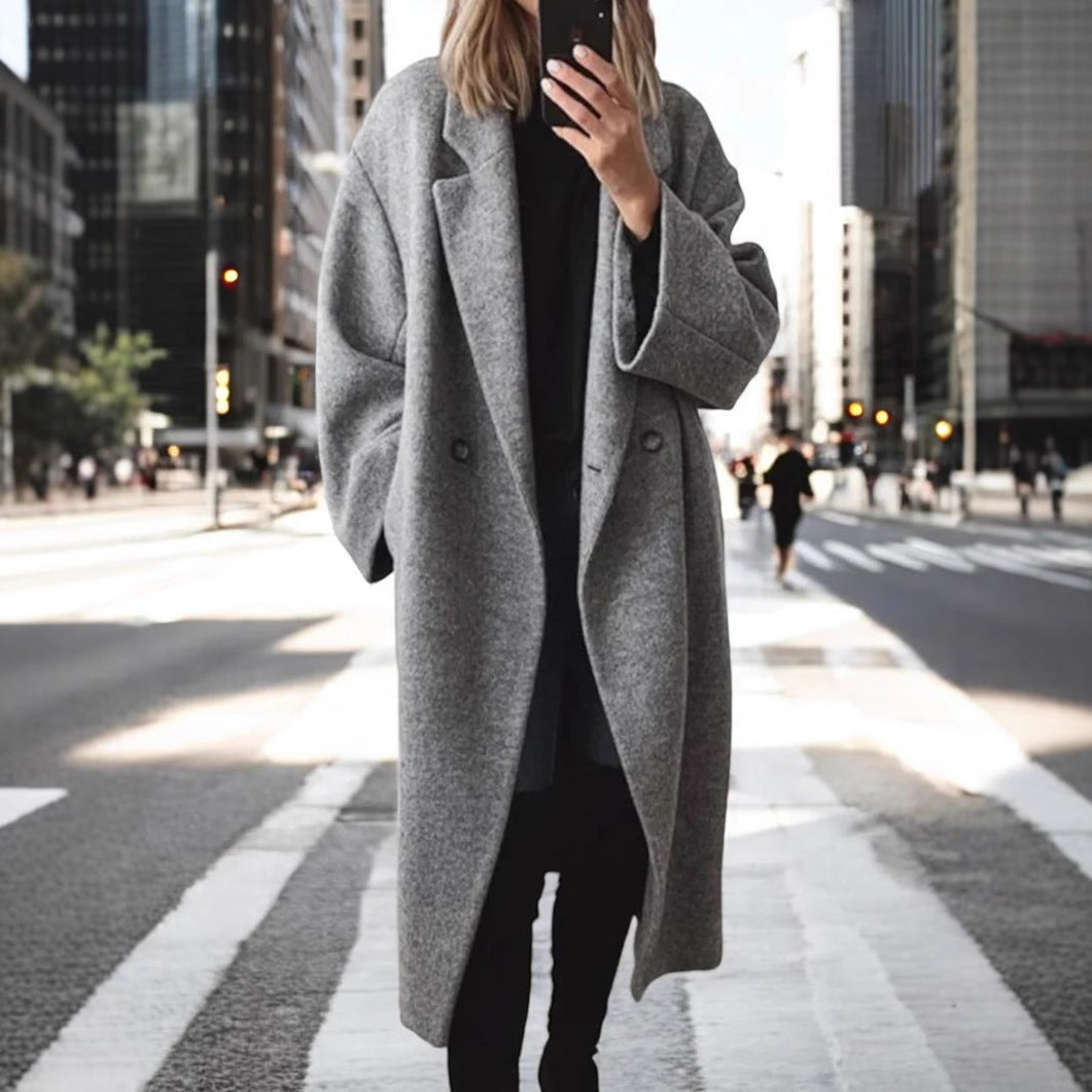 Women's Oversized Longline Coat Double-Breasted