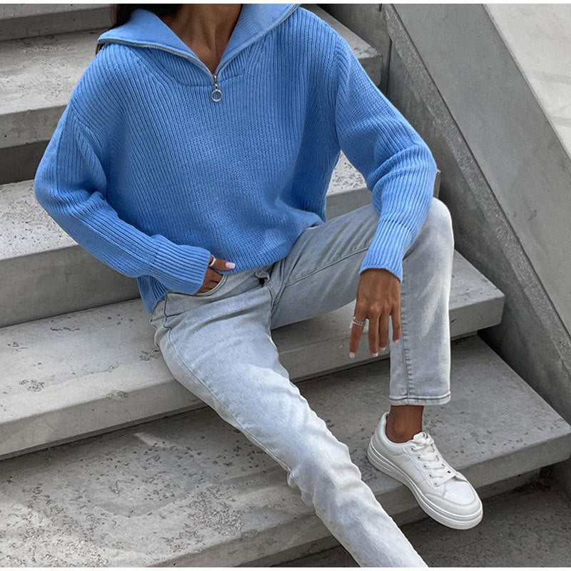 Women's Oversized Half-Zip Jumper with Stand Collar