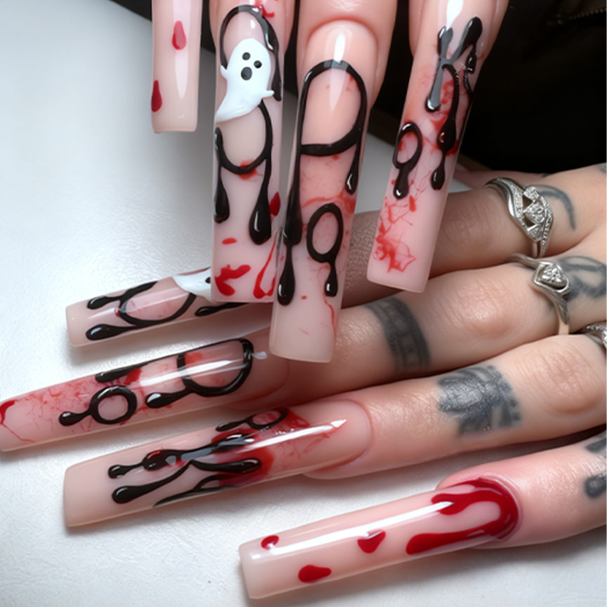 Artistic Halloween-Themed Press-On Nails Stornfield
