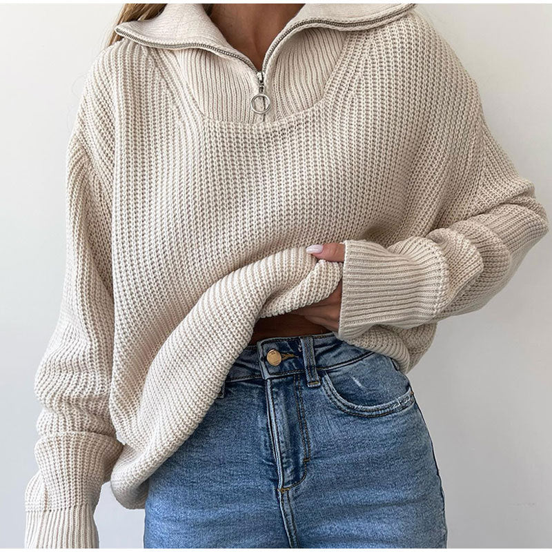 Women's Oversized Half-Zip Jumper with Stand Collar