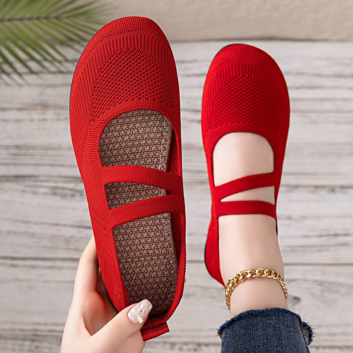 Women's Mary Jane Slippers with Breathable Knit Upper