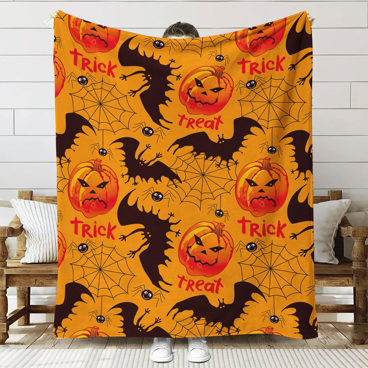 Fun-Themed Halloween Plush Throw Blanket