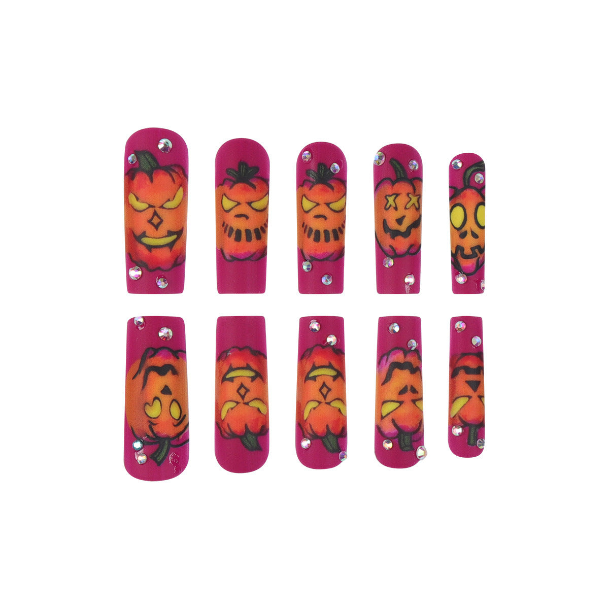 Artistic Press-On Nails with Halloween Pumpkin Design Stornfield