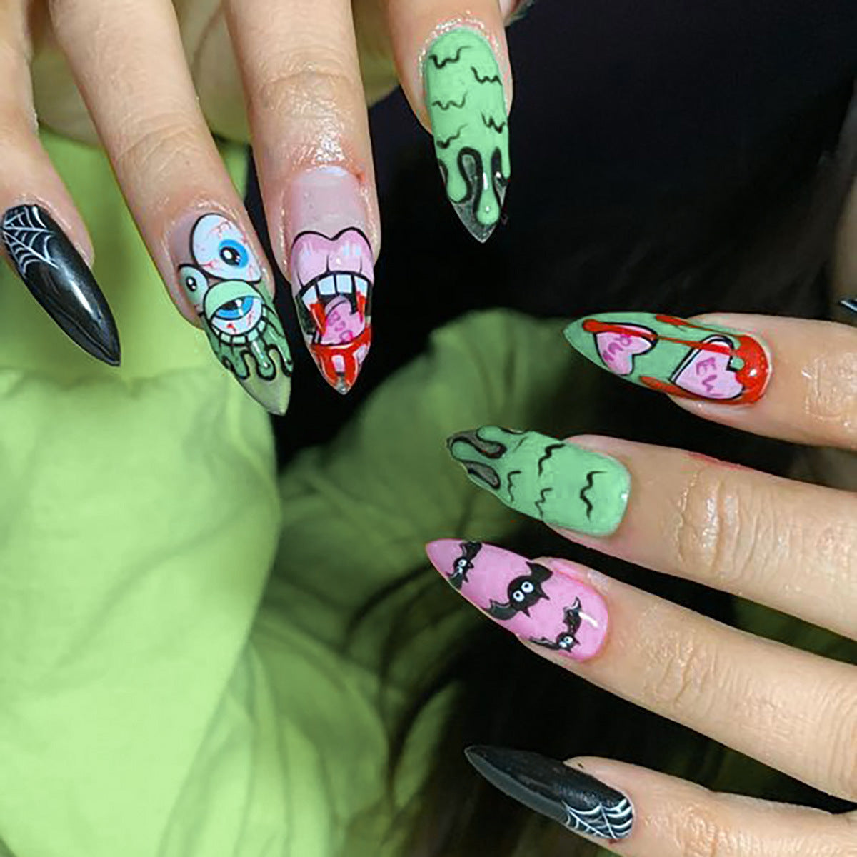 Creative Halloween-Themed Stiletto Press-On Nails Stornfield