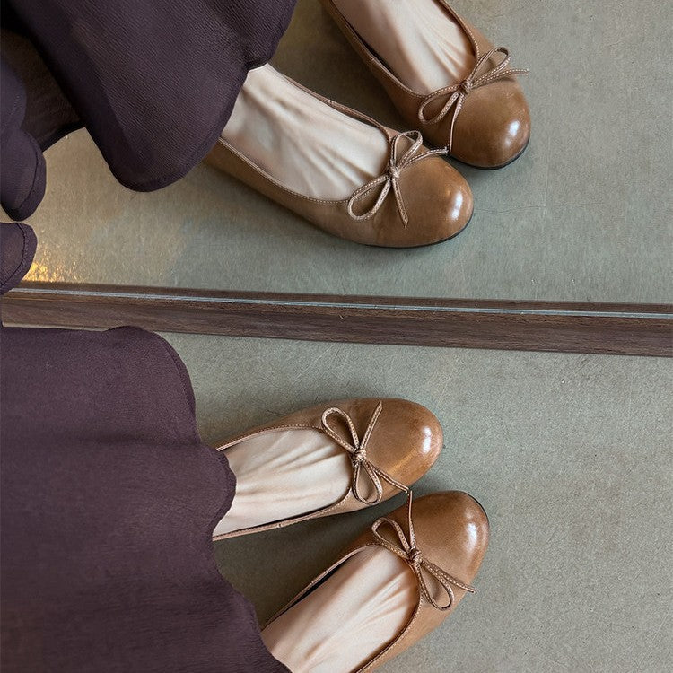 Women's Ballet Flats with Bow Detail Round Toe
