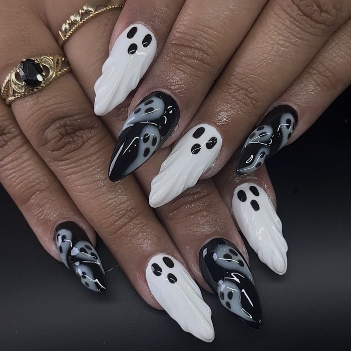 Halloween-Themed Press-On Nail Set with Ghost Designs Stornfield