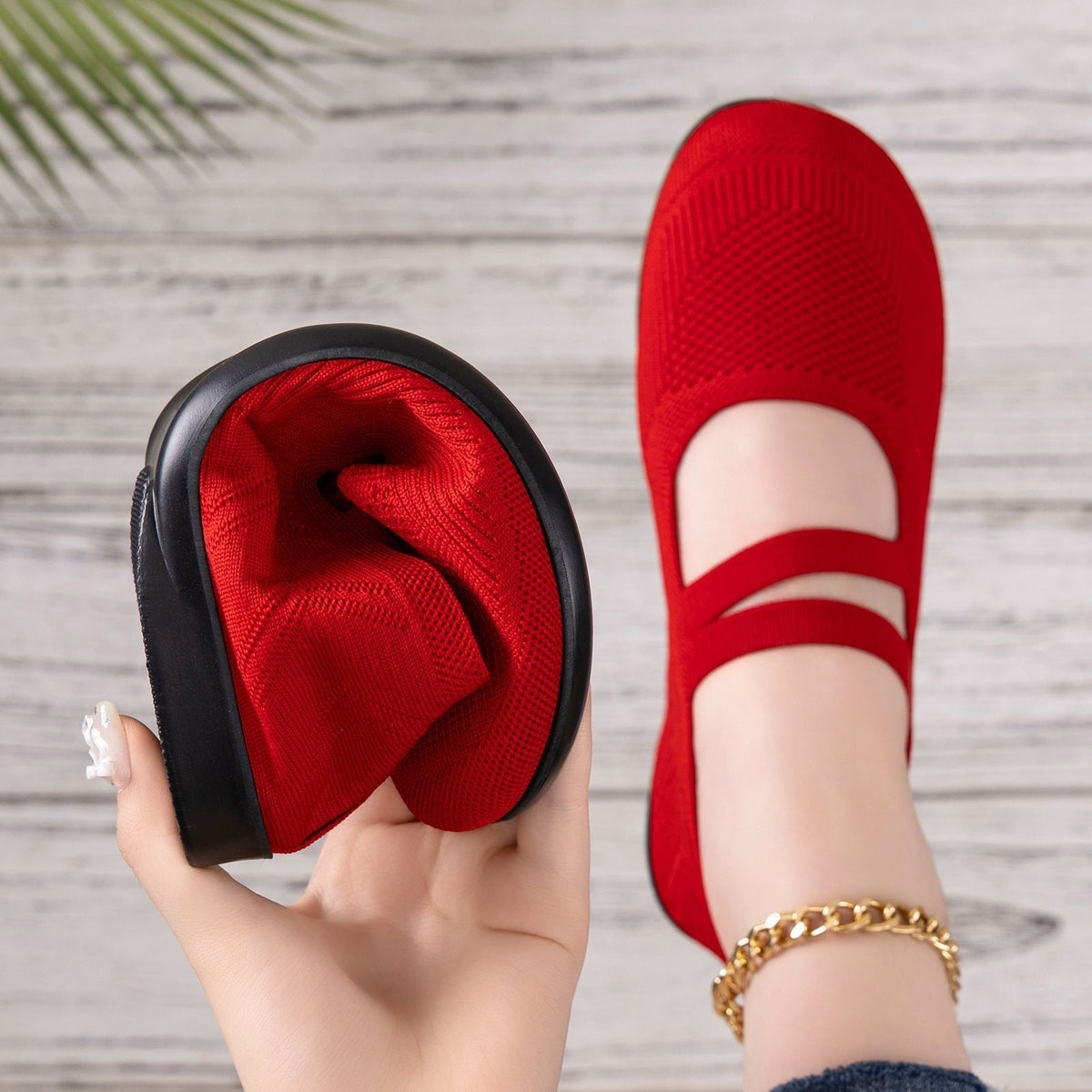 Women's Mary Jane Slippers with Breathable Knit Upper