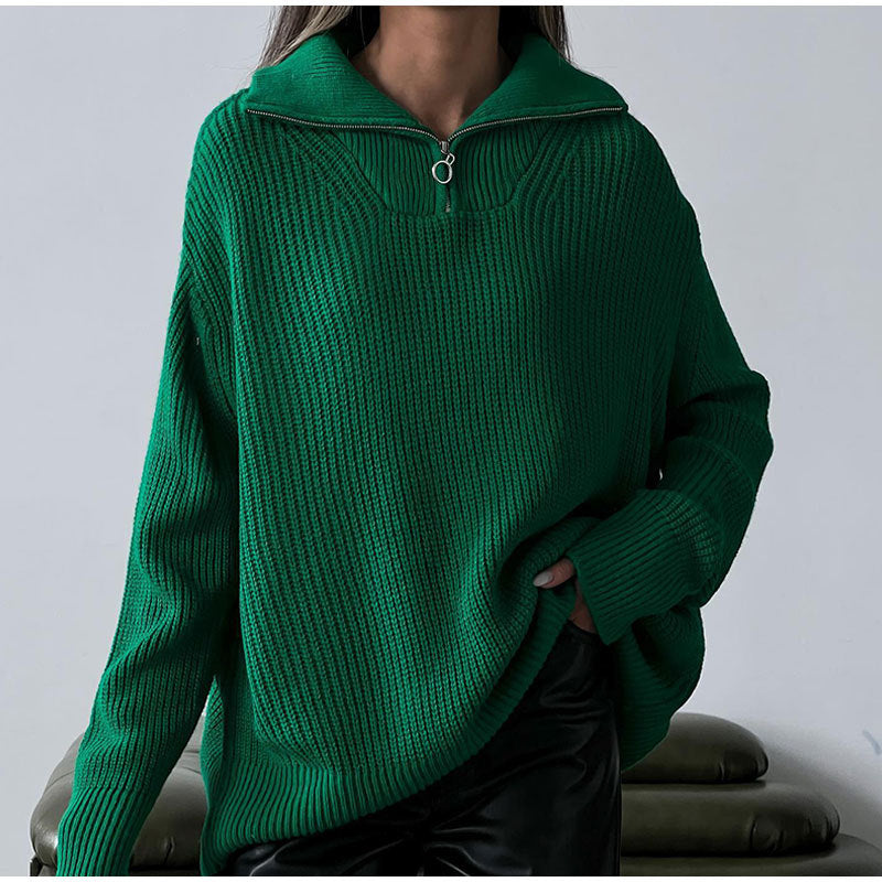 Women's Oversized Half-Zip Jumper with Stand Collar