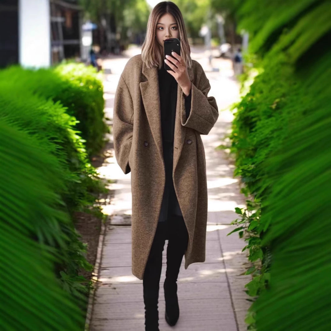 Women's Oversized Longline Coat Double-Breasted