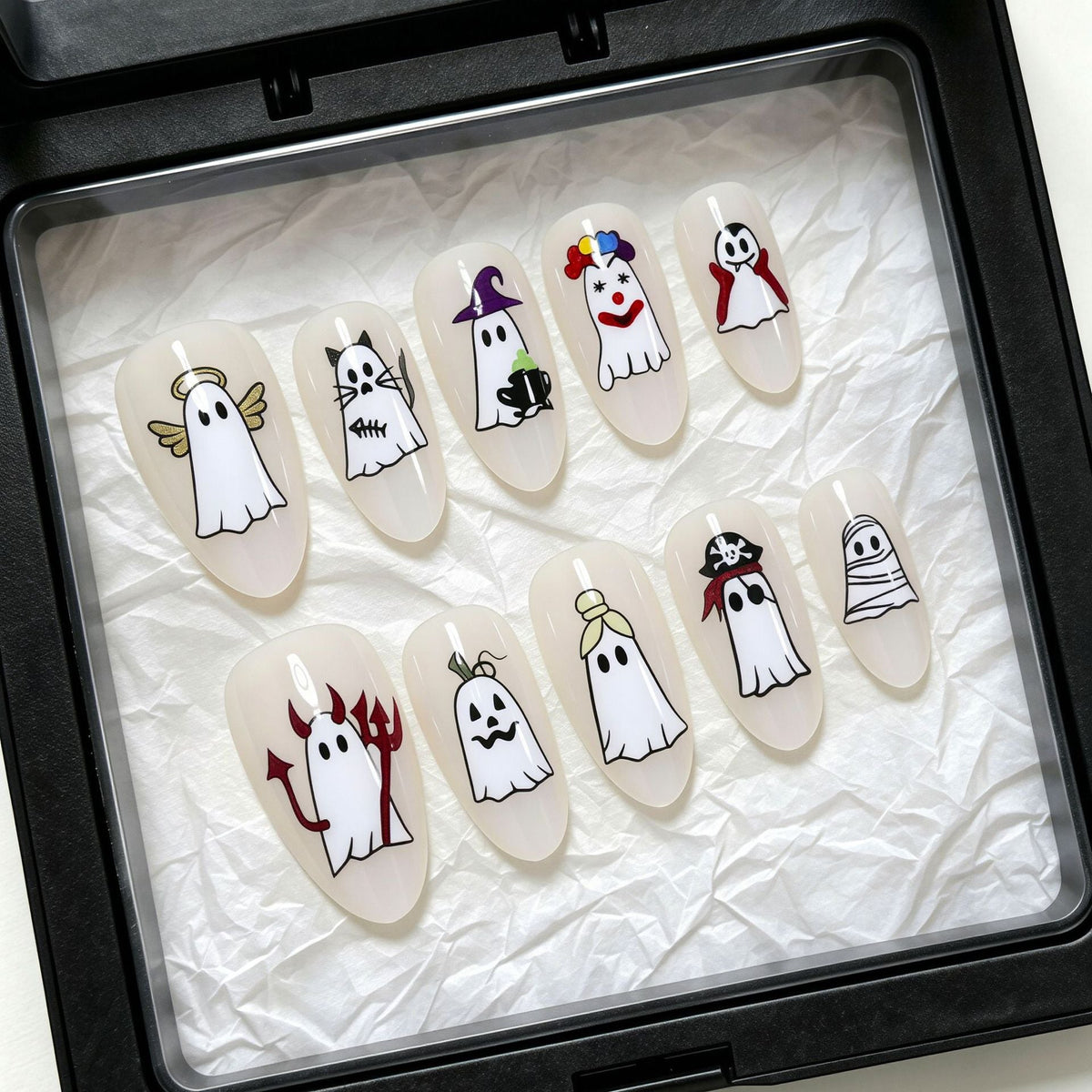Halloween-Themed Ghost Design Press-On Nail Art Set Stornfield