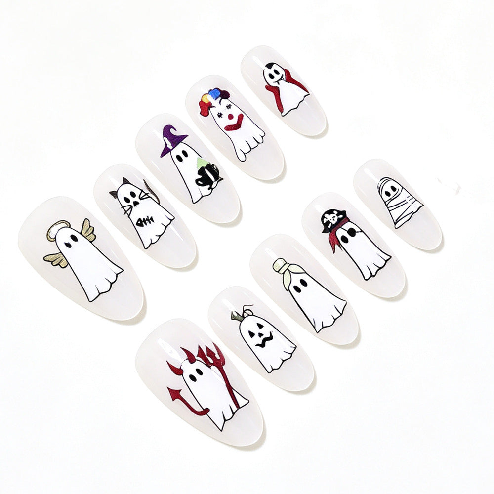 Halloween-Themed Ghost Design Press-On Nail Art Set Stornfield